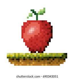 color pixelated apple fruit in meadow vector illustration