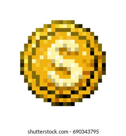 color pixelated coin with symbol vector illustration