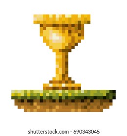 color pixelated golden trophy in meadow vector illustration
