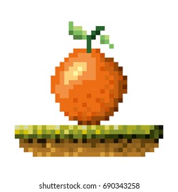 color pixelated orange fruit in meadow vector illustration