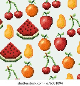 color pixelated pattern set collection fruits icons vector illustration