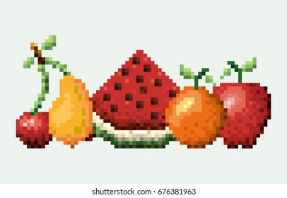 color pixelated set collection fruits vector illustration
