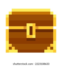 Color pixelated treasure chest.
Vector illustration pixel art design.