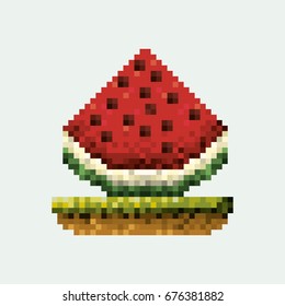 color pixelated watermelon fruit in meadow vector illustration