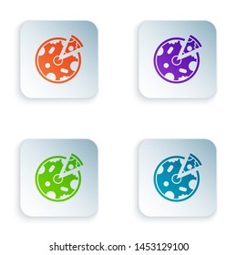 Color Pizza icon isolated on white background. Fast food menu. Set icons in colorful square buttons. Vector Illustration