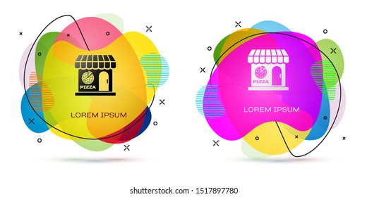 Color Pizzeria building facade icon isolated on white background. Fast food pizzeria kiosk. Abstract banner with liquid shapes. Vector Illustration