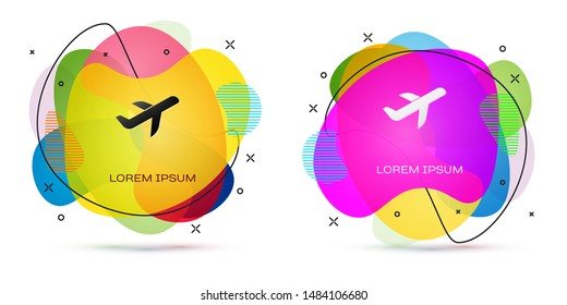 Color Plane icon isolated on white background. Flying airplane icon. Airliner sign. Abstract banner with liquid shapes. Vector Illustration