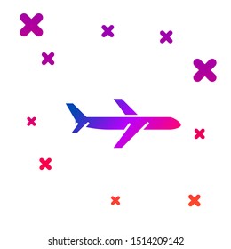 Color Plane icon isolated on white background. Flying airplane icon. Airliner sign. Gradient random dynamic shapes. Vector Illustration
