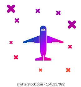 Color Plane icon isolated on white background. Delivery, transportation. Cargo delivery by air. Airplane with parcels, boxes. Gradient random dynamic shapes. Vector Illustration