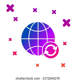 Color Planet earth and a recycling icon isolated on white background. Environmental concept. Gradient random dynamic shapes. Vector Illustration