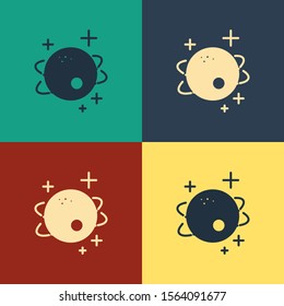 Color Planet icon isolated on color background. Vintage style drawing. Vector Illustration