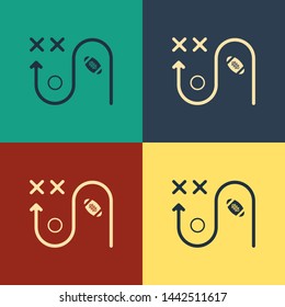Color Planning strategy concept icon isolated on color background. Soccer or american football cup formation and tactic. Vintage style drawing. Vector Illustration