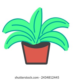 color plant in a pot in linear style in vector. simple geometric greenery image for landscape background advertising poster design