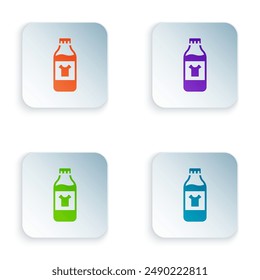 Color Plastic bottle for laundry detergent, bleach, dishwashing liquid or another cleaning agent icon isolated on white background. Set colorful icons in square buttons. Vector