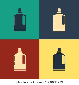 Color Plastic bottle for liquid laundry detergent, bleach, dishwashing liquid or another cleaning agent icon isolated on color background. Vintage style drawing. Vector Illustration