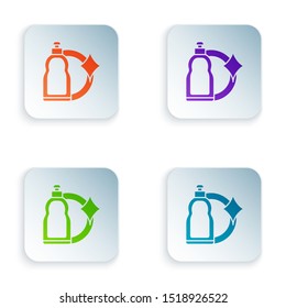 Color Plastic bottle for liquid laundry detergent, bleach, dishwashing liquid or another cleaning agent icon isolated on white background. Set icons in colorful square buttons. Vector Illustration