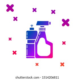 Color Plastic bottles for liquid laundry detergent, bleach, dishwashing liquid or another cleaning agent icon isolated on white background. Gradient random dynamic shapes. Vector Illustration