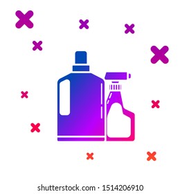 Color Plastic bottles for liquid laundry detergent, bleach, dishwashing liquid or another cleaning agent icon isolated on white background. Gradient random dynamic shapes. Vector Illustration