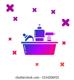 Color Plastic bottles for liquid laundry detergent, bleach, dishwashing liquid or another cleaning agent icon isolated on white background. Gradient random dynamic shapes. Vector Illustration