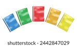 Color plastic file folder isolated on white background. Realistic mockup set. Empty document binder PVC cover with clear front and colour back. Vector mock-up