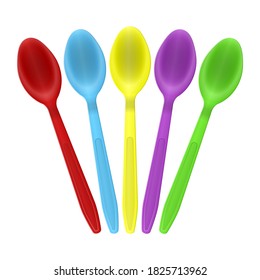 Color plastic spoons on a white background. Vector illustration.
