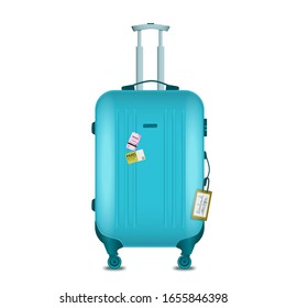 Color plastic travel bag vector illustration. Object isolated on white