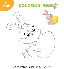 Color And Play. Easter Bunny With An Egg In His Hands. Simple Coloring Book For Kids, School Preparation, Learning, Entertainment. The Development Of Fine Motor Skills. Puzzle, Workbook, Workbook