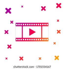Icono de Reproducción en color Video aislado en fondo blanco. Tira de película con signo de juego. Formas dinámicas aleatorias degradadas. Ilustración vectorial