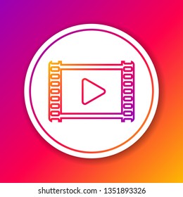 Color Play Video line icon isolated on color background. Film strip with play sign. Circle white button. Vector Illustration