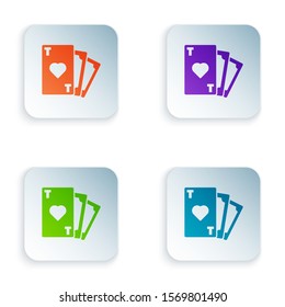 Color Playing card with heart symbol icon isolated on white background. Casino gambling. Set icons in colorful square buttons. Vector Illustration