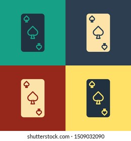 Color Playing card with spades symbol icon isolated on color background. Casino gambling. Vintage style drawing. Vector Illustration