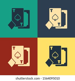 Color Playing card with spades symbol icon isolated on color background. Casino gambling. Vintage style drawing. Vector Illustration