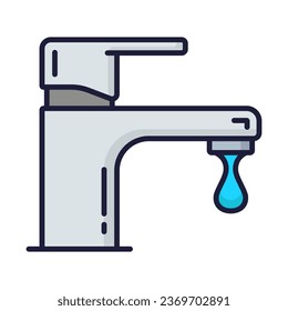 Icono de servicio de fontanería de color. El inodoro, la pipa y los problemas de baño. Signo lineal vectorial aislado del grifo con gota de agua, reparación y fijación del grifo roto, símbolo de contorno