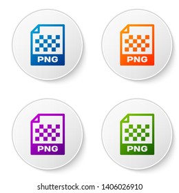 Color PNG file document icon. Download png button icon isolated on white background. PNG file symbol. Set icons in circle buttons. Vector Illustration