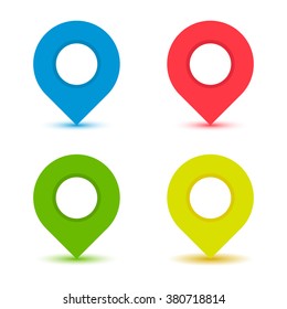Color pointers map. Set of bright map pointers. Vector illustration with soft shadow on a white background. Vector illustration.