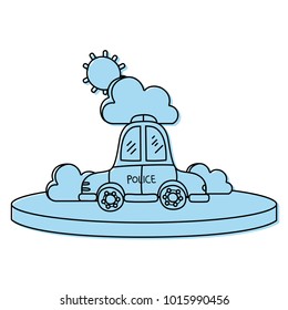 color police car service with cloud and sun