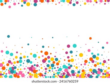 Color Polka Abstract Vector White Background. Celebrate Dust Background. Transparent Dot Card. Multicolored Circle Effect Banner.