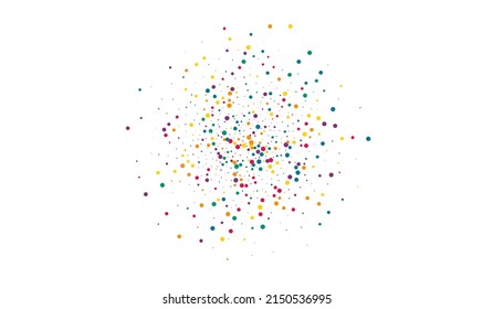 Color Polka Carnival White Background. Christmas Dot Banner. Festival Dust Wallpaper. Yellow Splash Transparent Invitation.