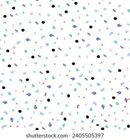Color Polka Dot. Abstract Vector Art. Seamless Vintage Drop. Small Pattern Cool Summer. Black Random Spot Confetti. Blue Christmas Random