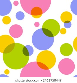 Color polka dot isolated on a white background. Big colored spots on white. Festive background. Seamless pattern. Background for paper, cover, textile, dishes, interior decor.