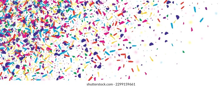 Color Polka Effect Vector White Panoramic Background. Acid Top Splash Banner. Saturated Grit Festival Design. Trendy Fraction Independence Pattern.