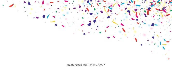 Color Polka Falling Vector White Panoramic Background. Cheerful Invitation Dot Design. Festive Shine Top Invitation. Saturated Confetti Festive Postcard.