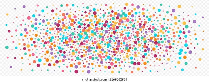 Farbpolka Happy Vektor Panorama-transparenter Hintergrund. Effektkreismuster Independence Dust Texture. Rainbow Confetti Einladung Design.