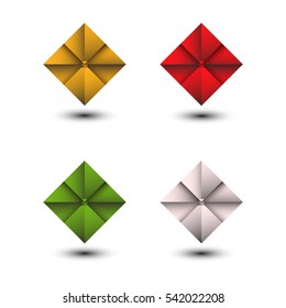 Color polygonal paper envelope set. Vector icons set.