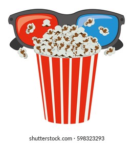 color pop corn with 3d glasses icon, vector illustraction design