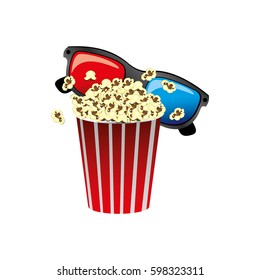 color pop corn with 3d glasses icon, vector illustraction design