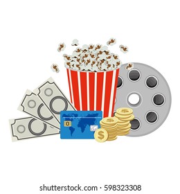 color pop corn, clipart movie and money icon, vector illustraction design
