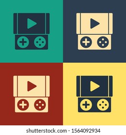 Color Portable video game console icon isolated on color background. Gamepad sign. Gaming concept. Vintage style drawing. Vector Illustration