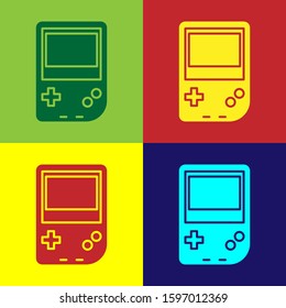 Color Portable video game console icon isolated on color background. Gamepad sign. Gaming concept.  Vector Illustration