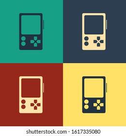 Color Portable video game console icon isolated on color background. Gamepad sign. Gaming concept. Vintage style drawing. Vector Illustration